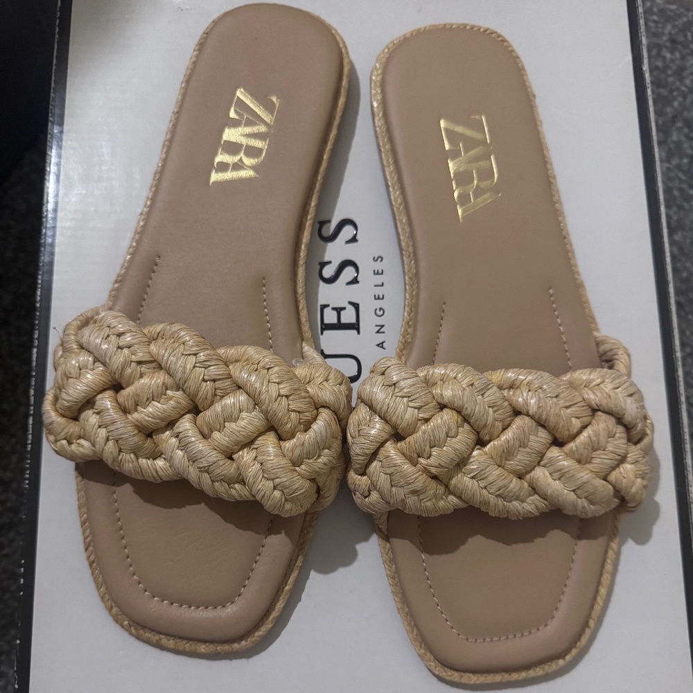 Zara Tan Braided Sandals